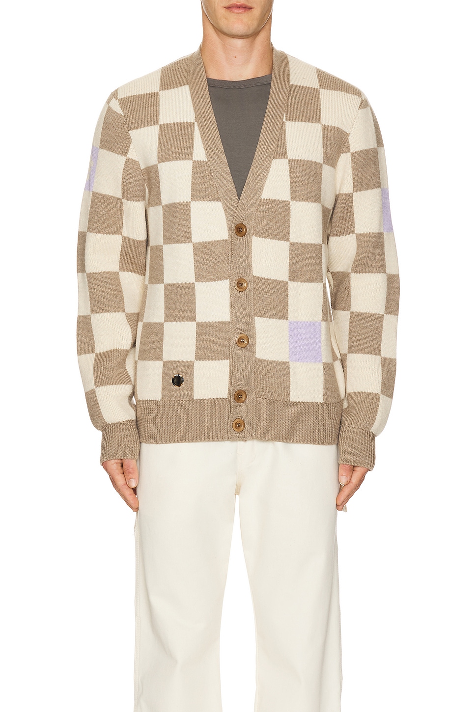 Image 1 of Sheep Inc. The Checkmate Cardigan in Fawn Brown