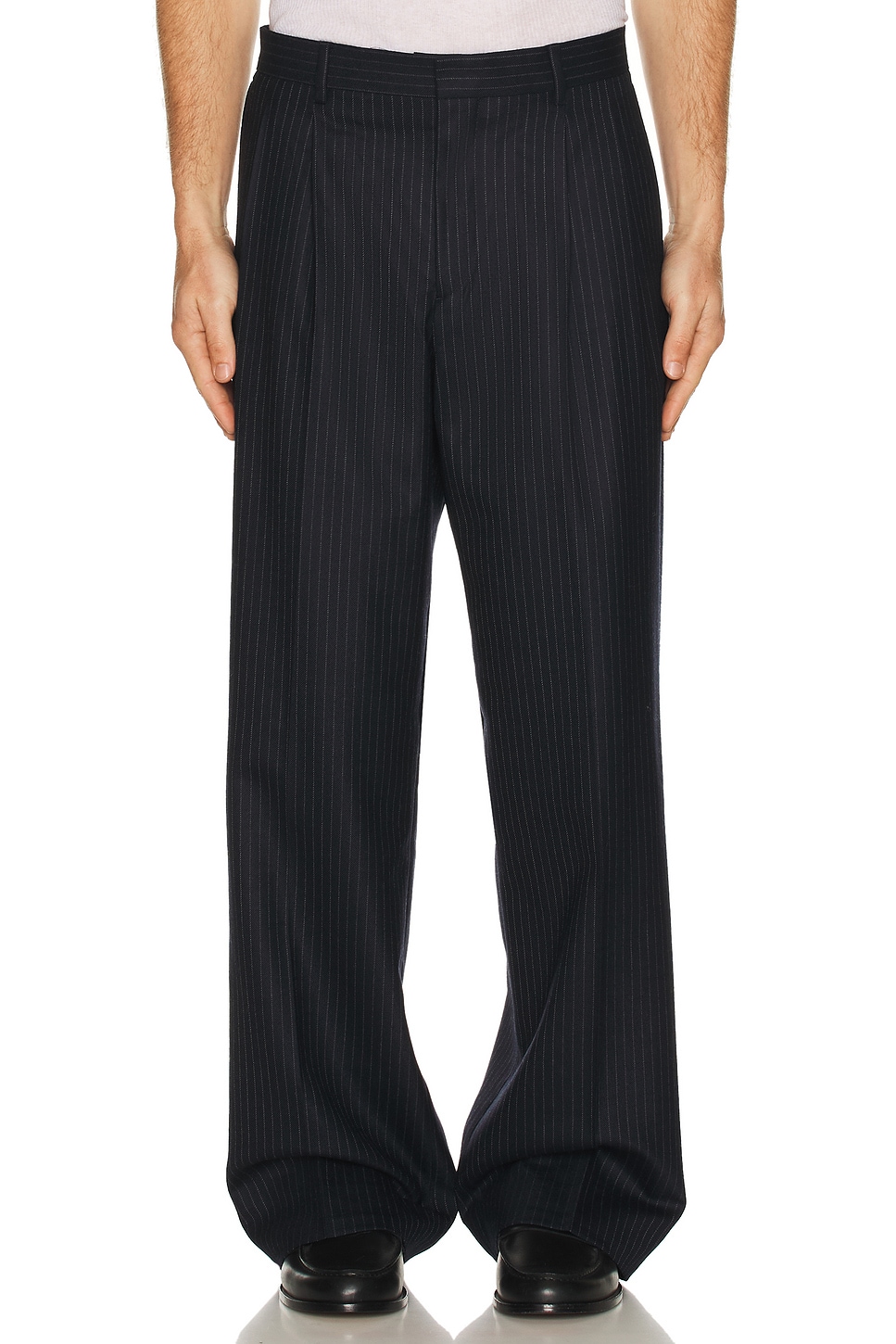 Image 1 of Sunflower Wide Pleated Trouser in Navy Stripe