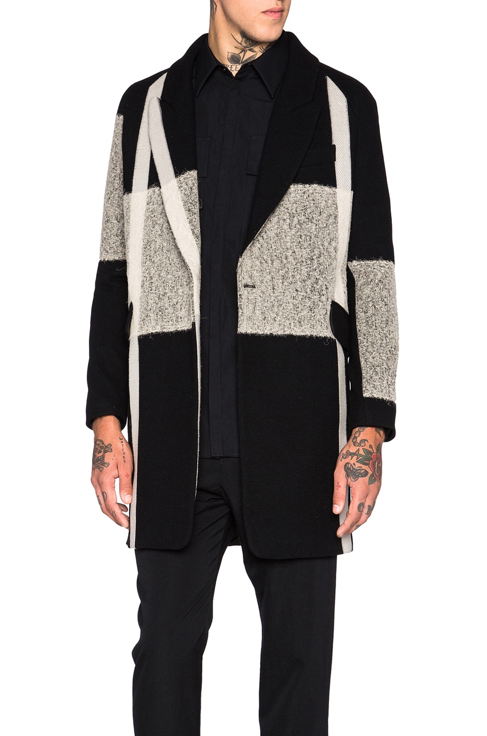 Image 1 of Song for the Mute Beige Needle Punch Raglan Coat in Black