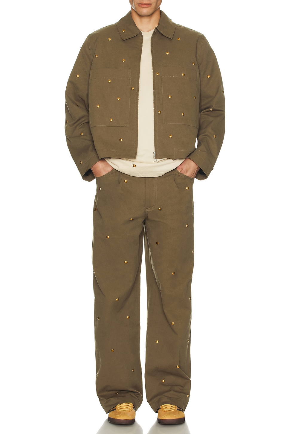 Image 1 of Song for the Mute Metal Bead Crop Patch Pocket Jacket in Dark Taupe