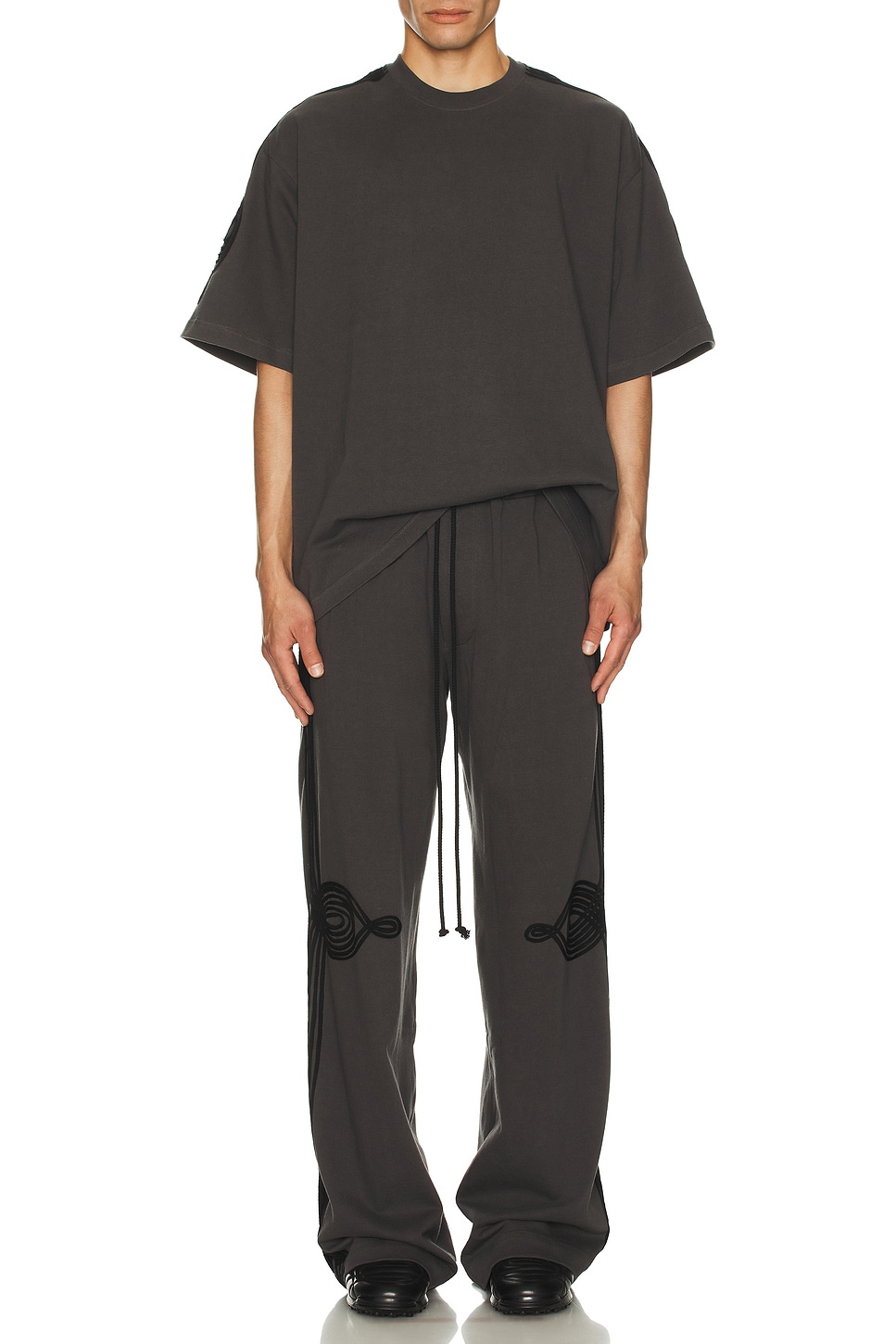 Image 1 of Song for the Mute Applique Relaxed Lounge Pants in Washed Black