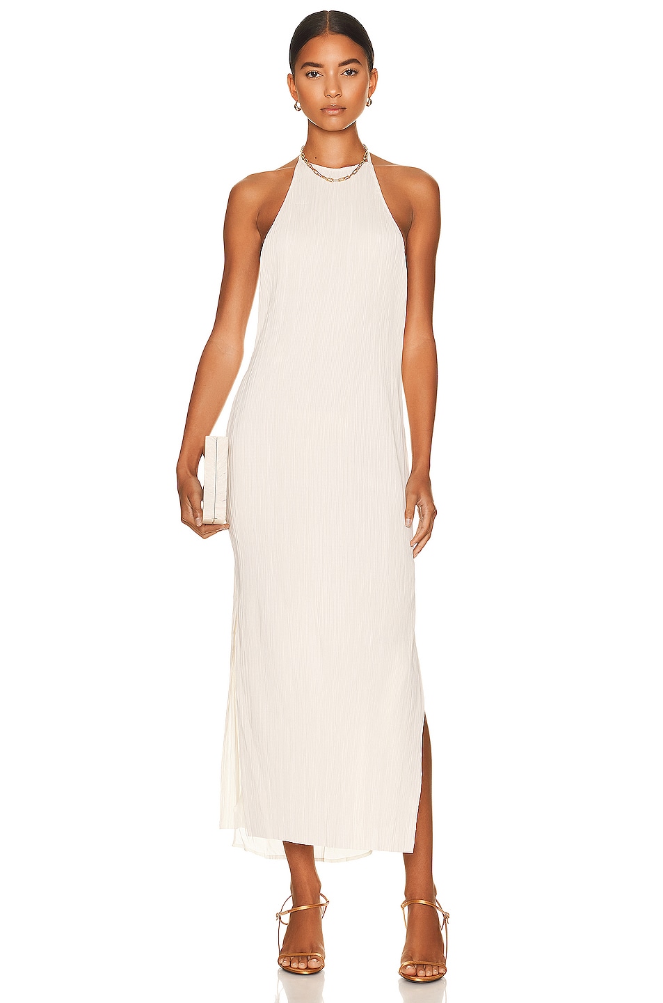 Image 1 of St. Agni Pleated Halter Dress in Oyster