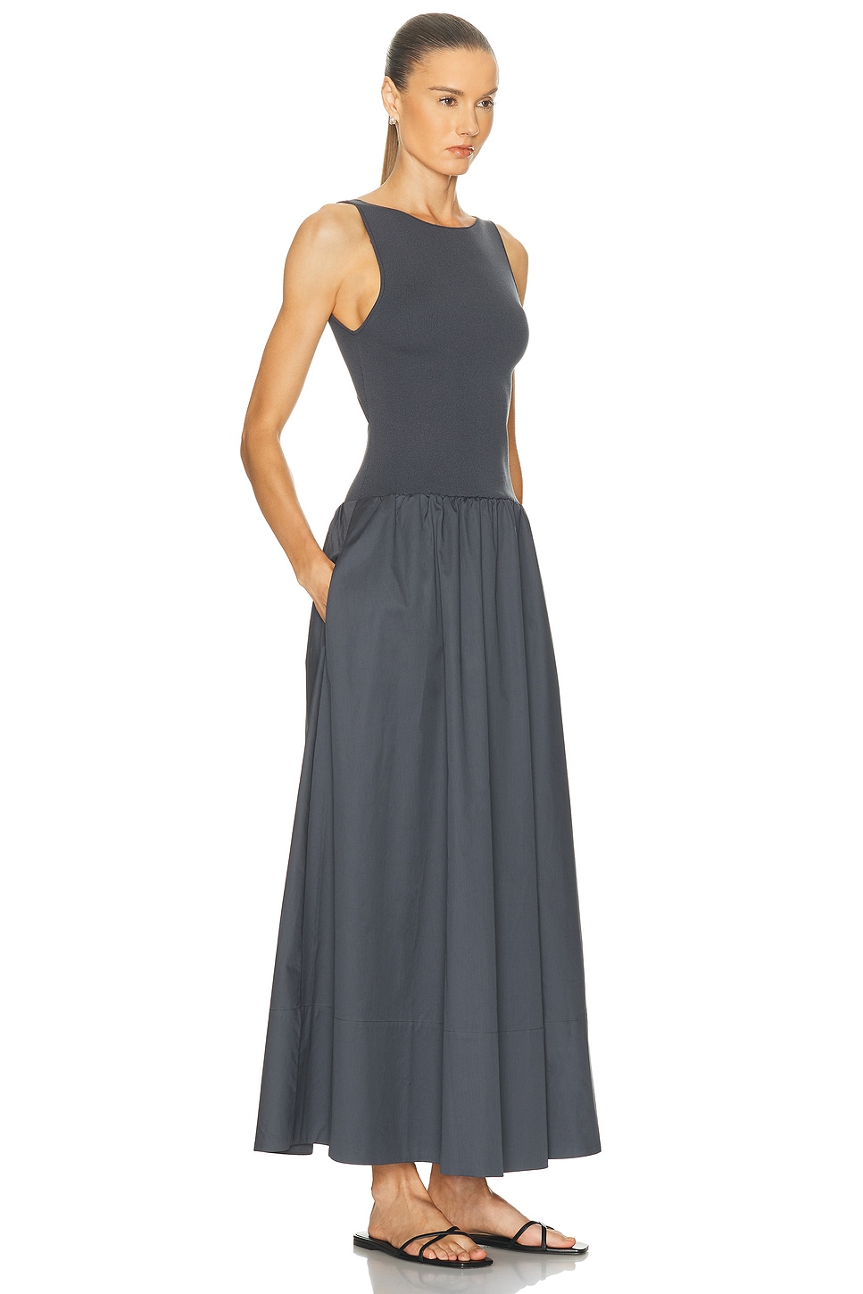 St Agni Bateau Cut Out Dress Graphite In Gray