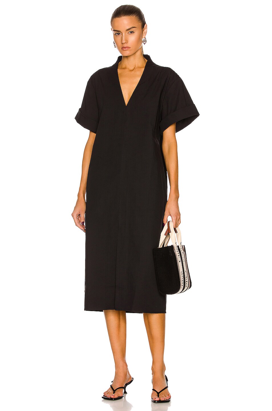 St. Agni V Neck Shirt Dress in Black | FWRD