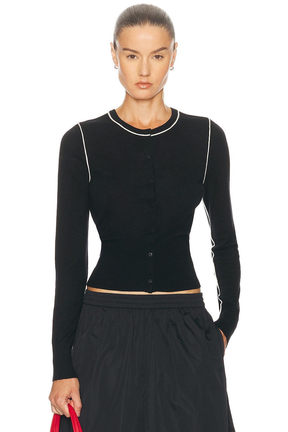St Agni Wool Fine Line Cardigan In Black
