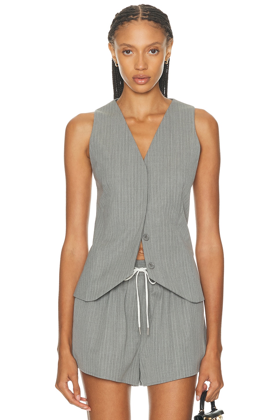 St Agni Pinstripe Wool Vest In Gray