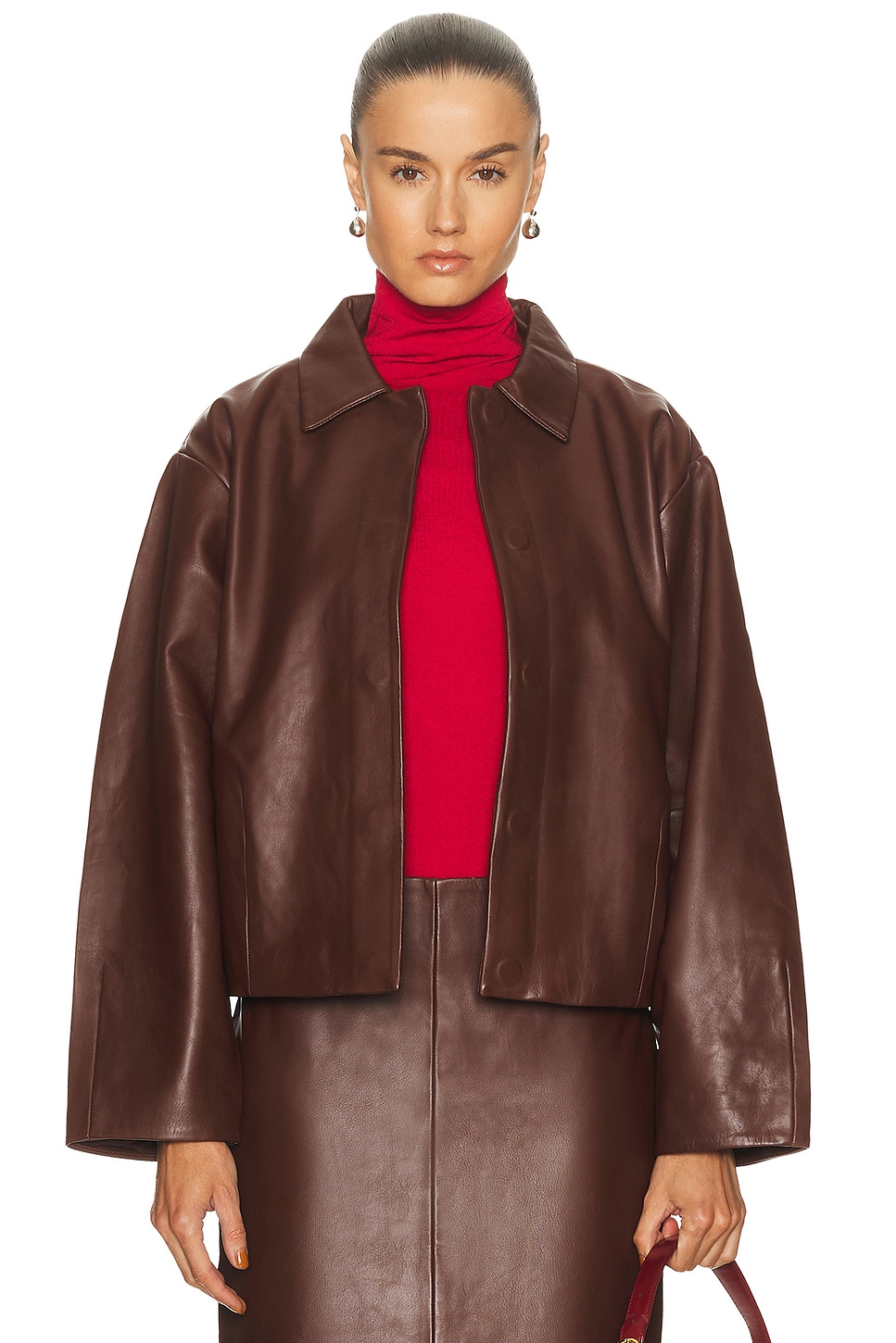 St Agni Leather Cocoon Jacket In Brown