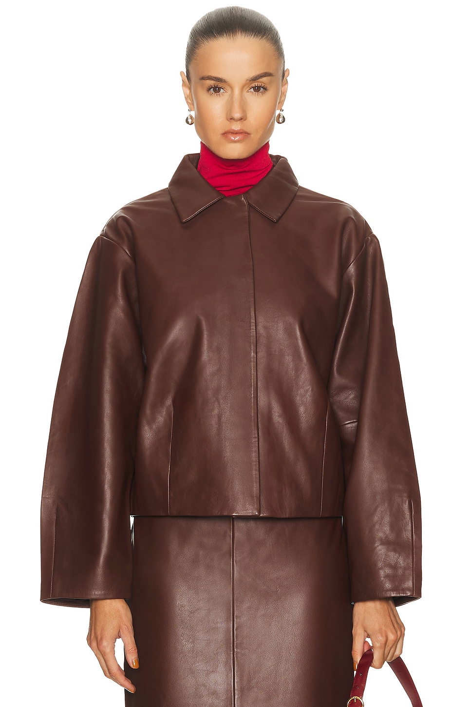 St Agni Leather Cocoon Jacket In Brown
