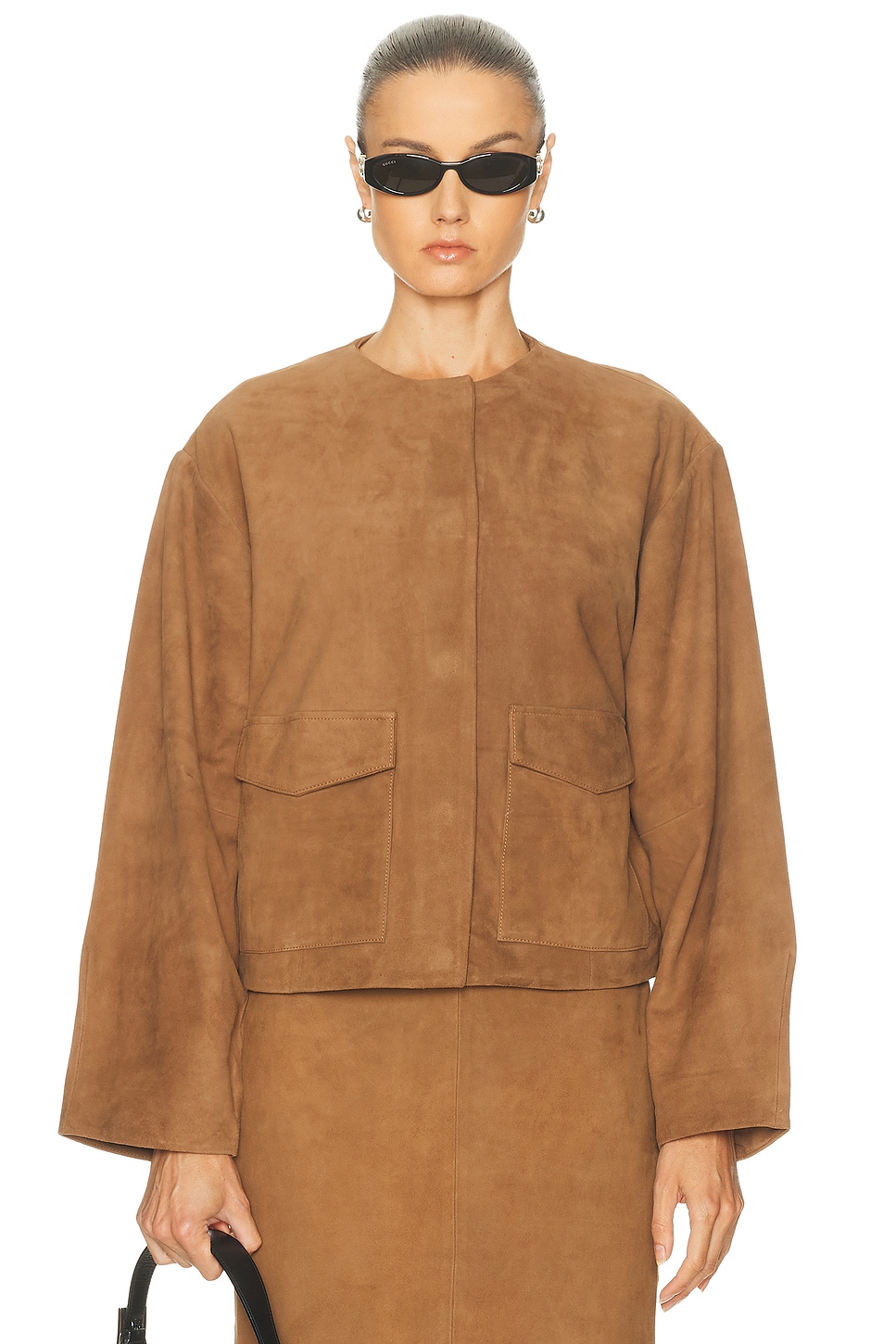 St Agni Suede Utility Cocoon Bomber Jacket In Brown