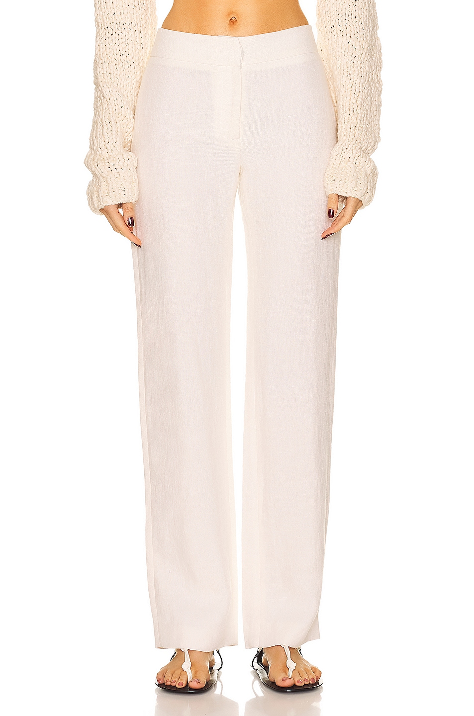 Image 1 of St. Agni Linen Mid Rise Straight Pants in Ivory