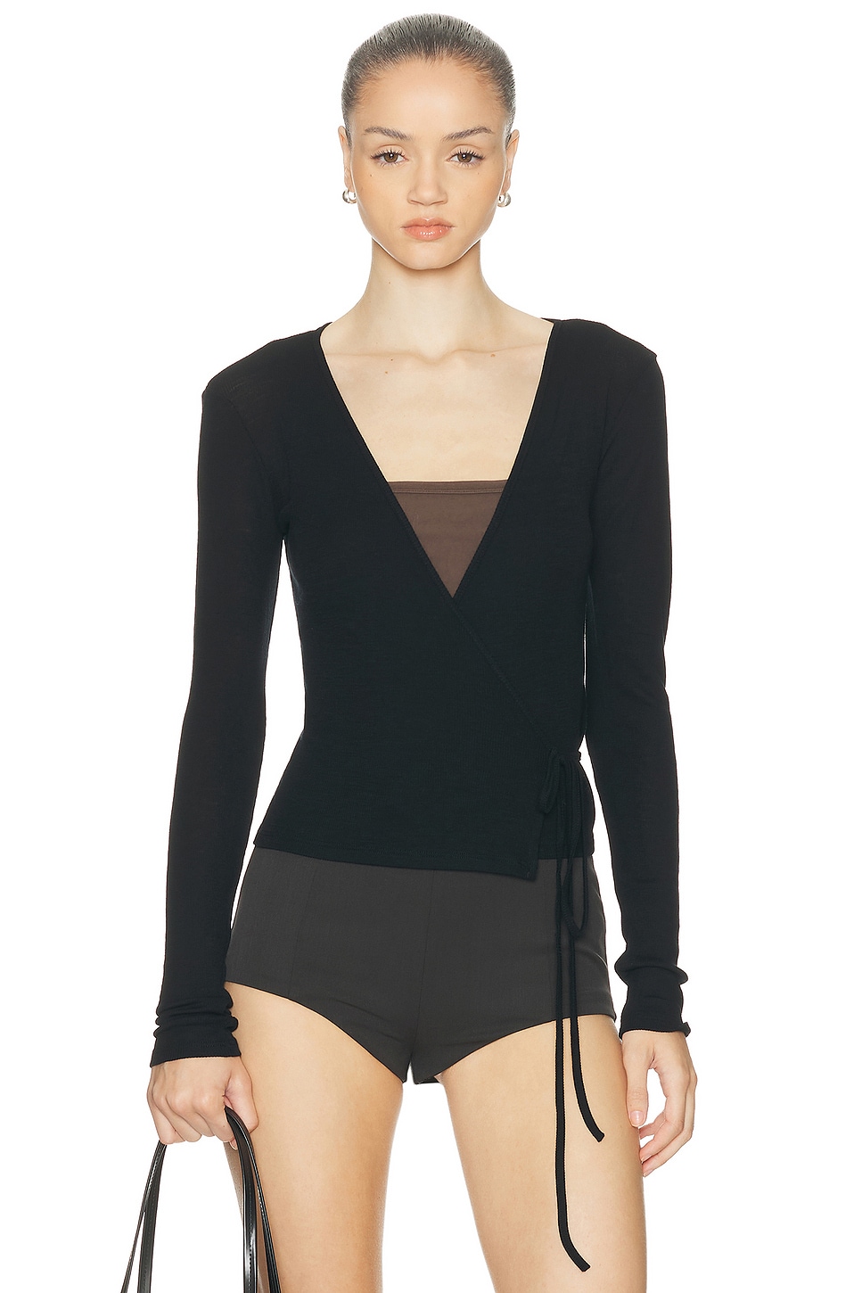 St Agni Baby Wool Wrap Top In Black