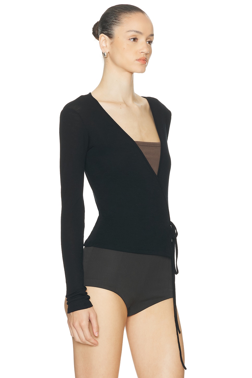 St Agni Baby Wool Wrap Top In Black