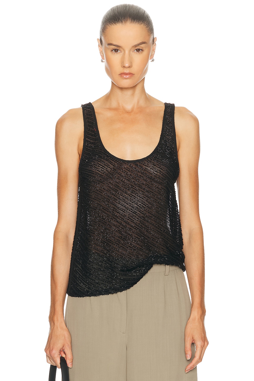 Image 1 of St. Agni Glass Beaded Mesh Top in Jet Black