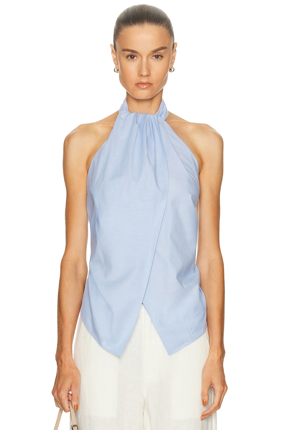 Image 1 of St. Agni Oxford Halter Tie Back Top in Ciel Blue