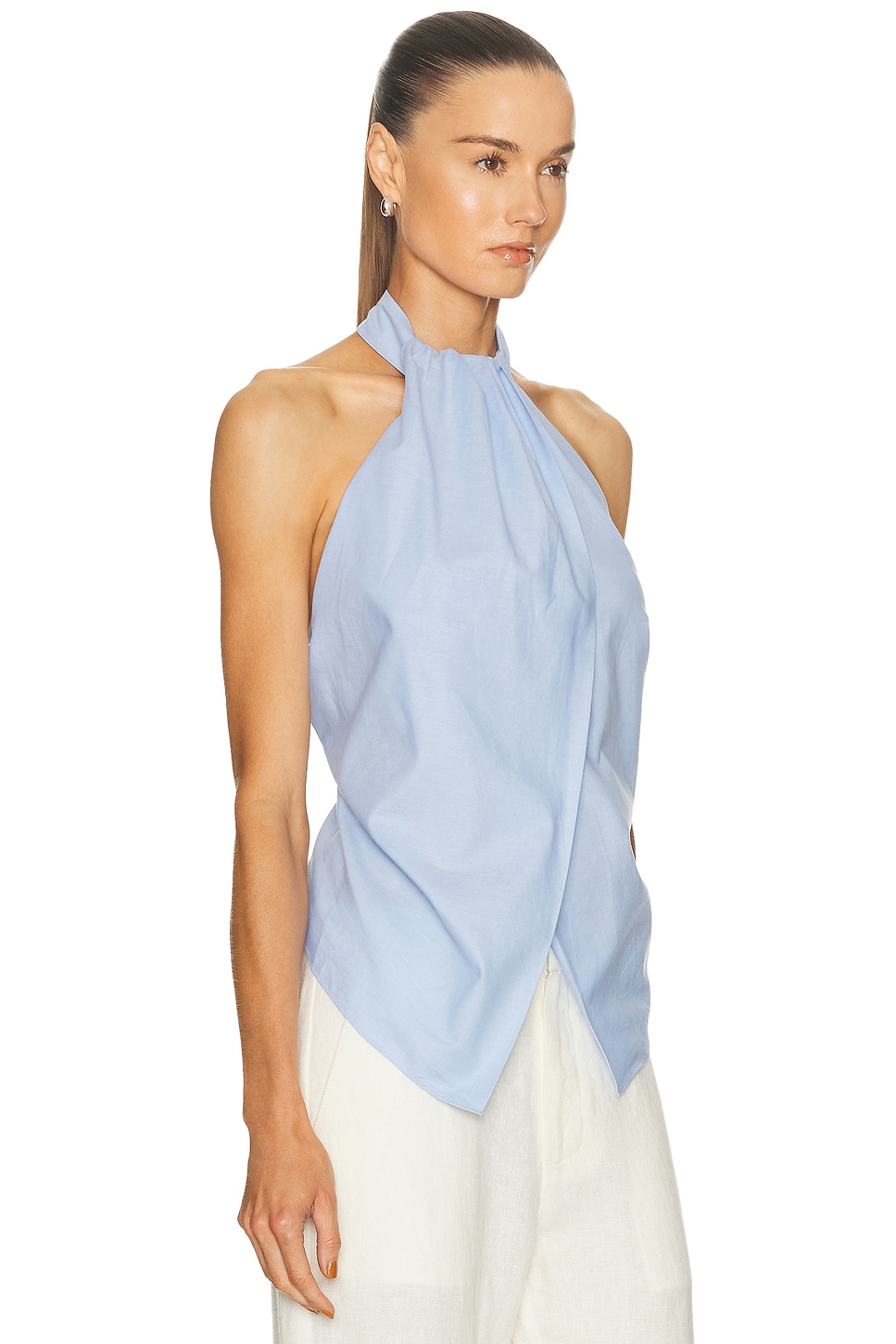 St Agni Open-back Gathered Organic Cotton-poplin Halterneck Top In Blue