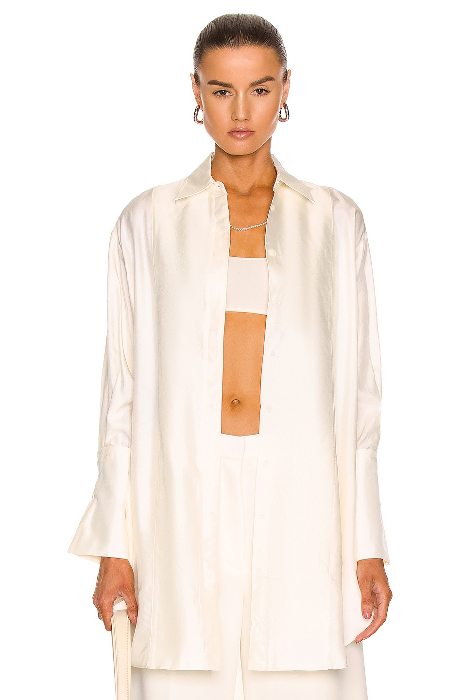 Image 1 of St. Agni Oversized Silk Dress Shirt in Pearl