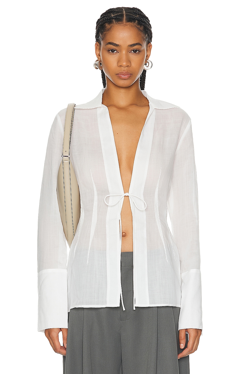 Image 1 of St. Agni Sheer Linen Tie Top in White