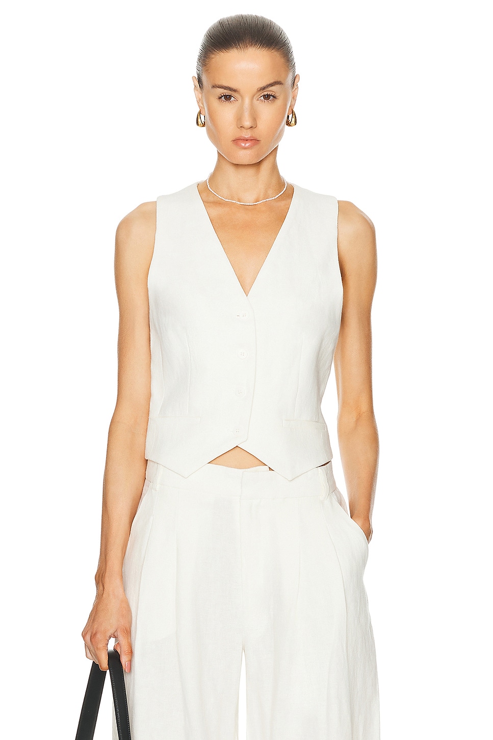 Tailored Linen Vest in Ivory