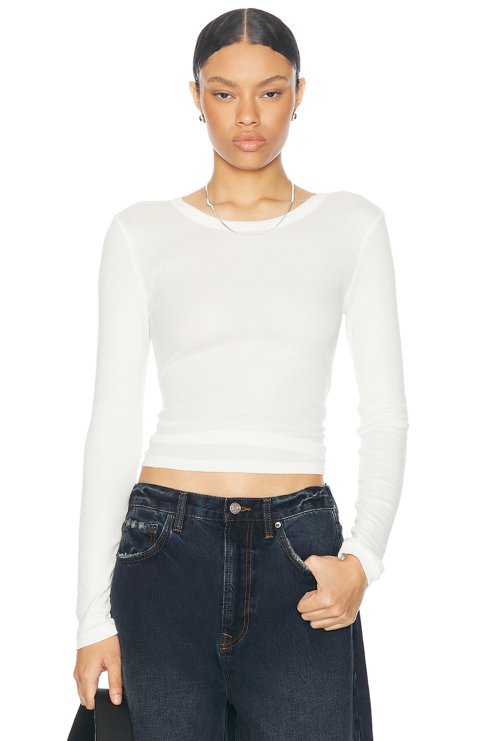 Image 1 of St. Agni Organic Cotton Soft Rib Long Sleeve Top in White