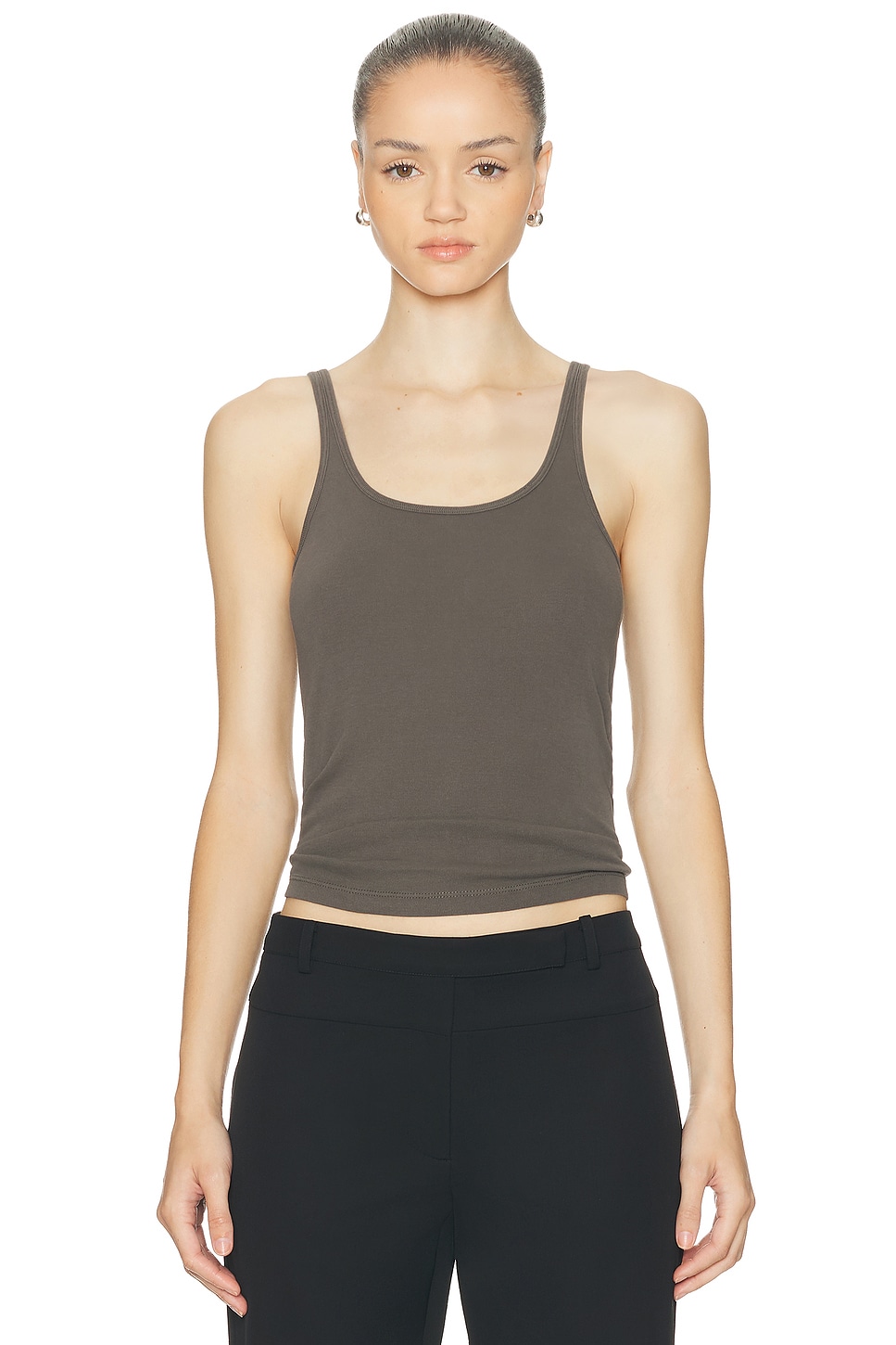 Image 1 of St. Agni Organic Cotton Slim Scoop Tank Top in Khaki