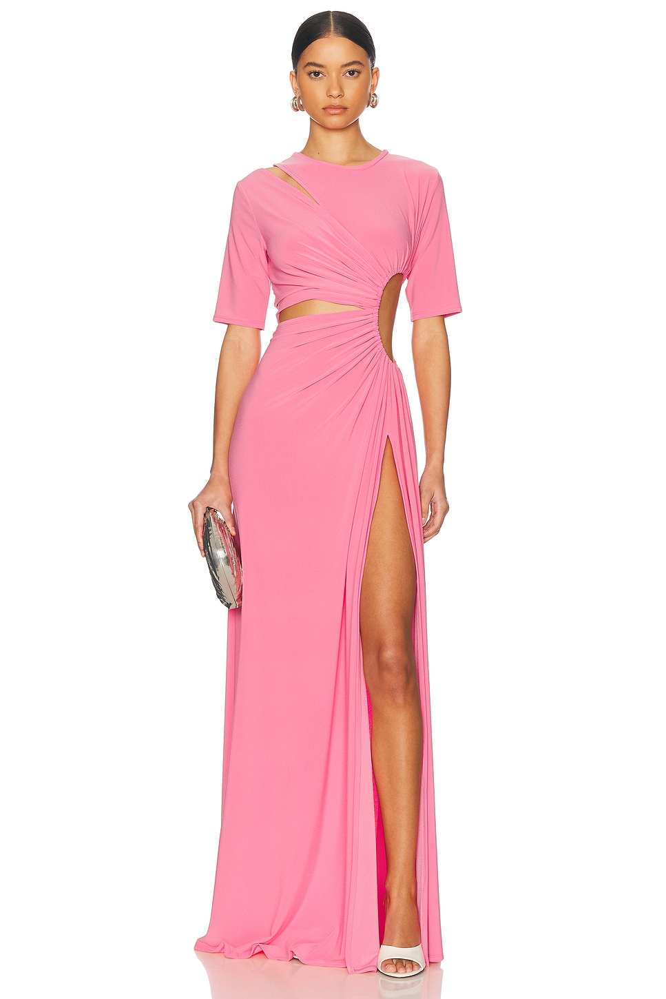 Gathered Slit Maxi Dress in Pink