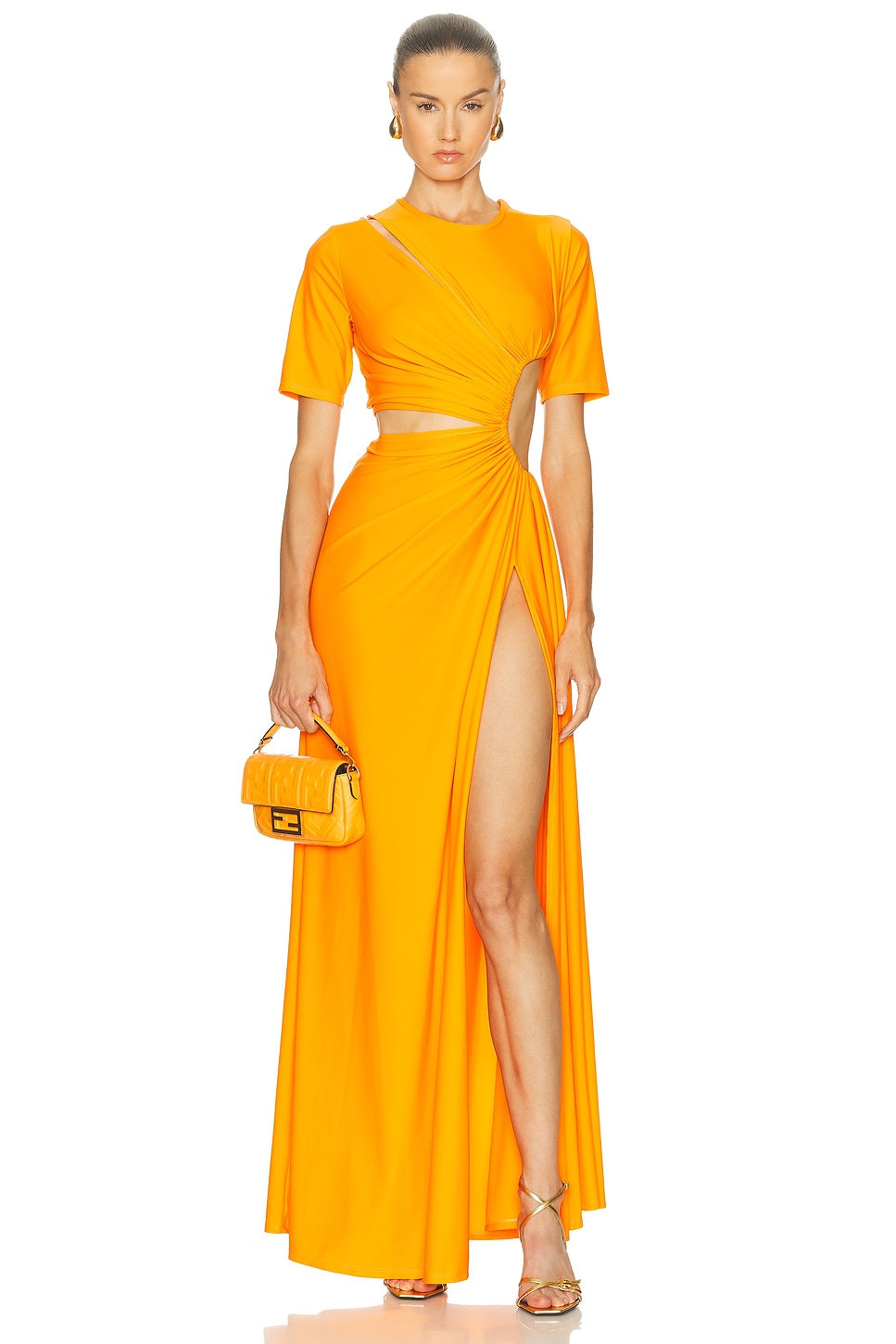 Image 1 of Sid Neigum for FWRD Gathered Slit Dress in Tangerine