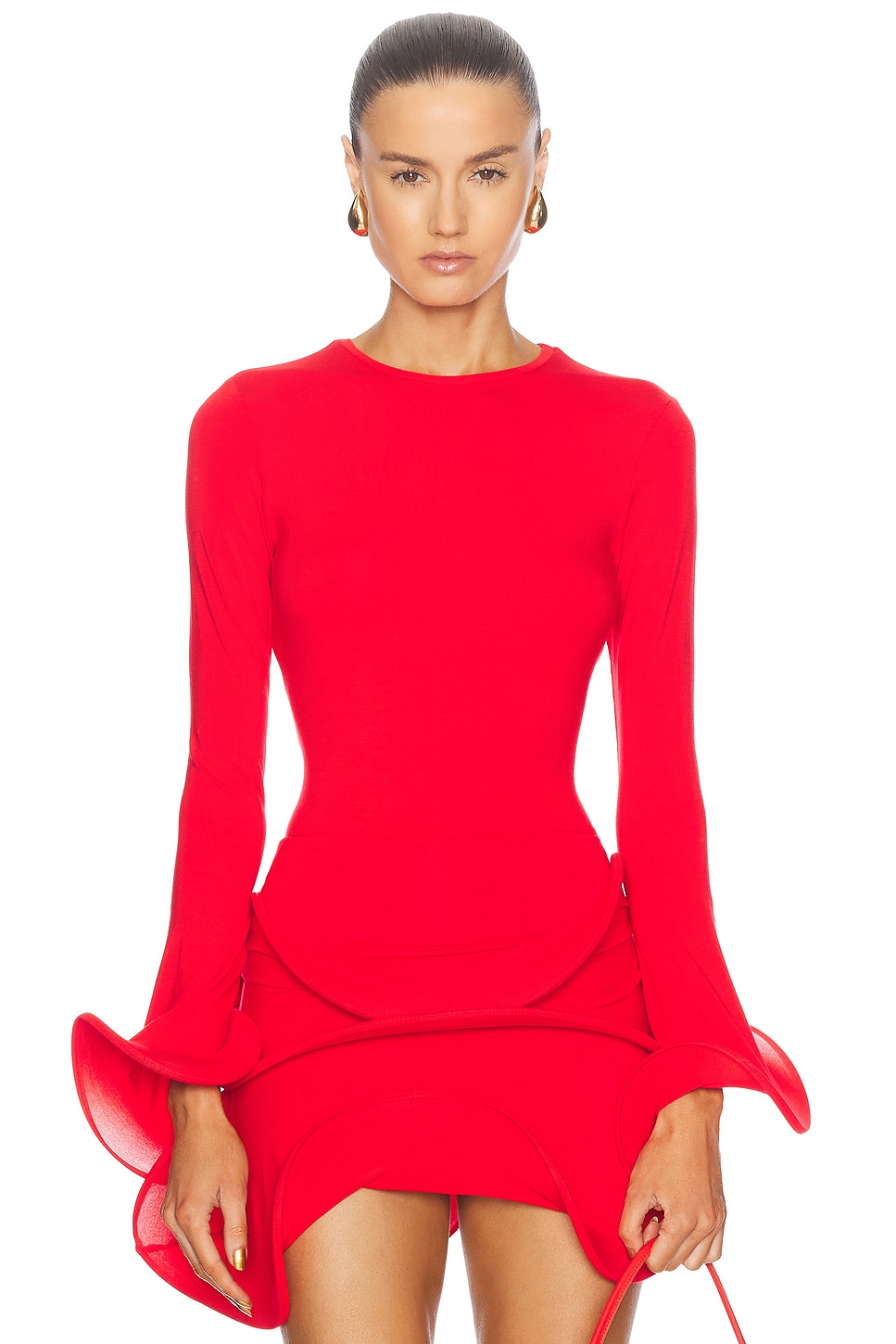 Wave Sleeve Top in Red