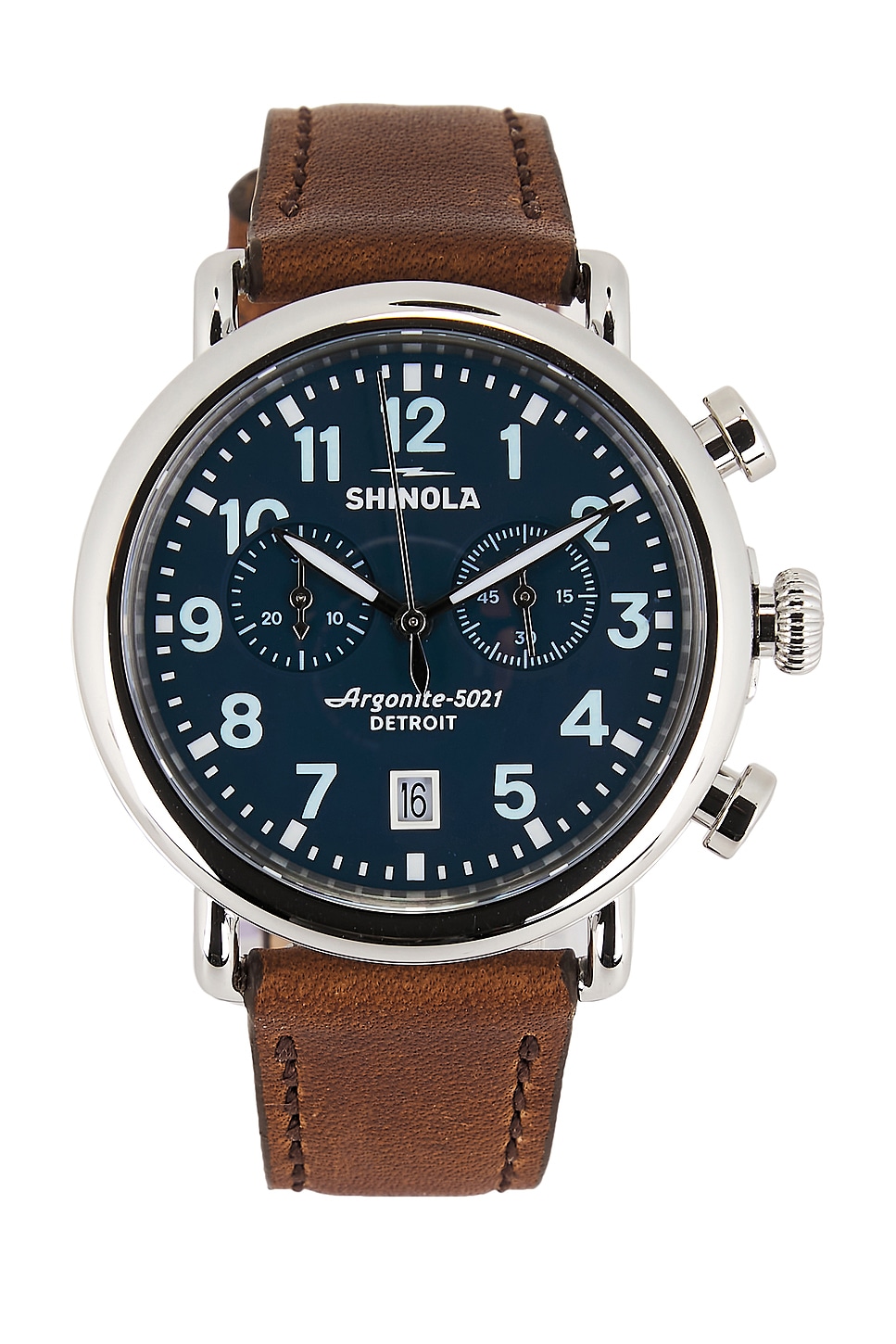 Runwell 2 Eye Chrono 41mm Watch British Tan Leather Strap in Blue