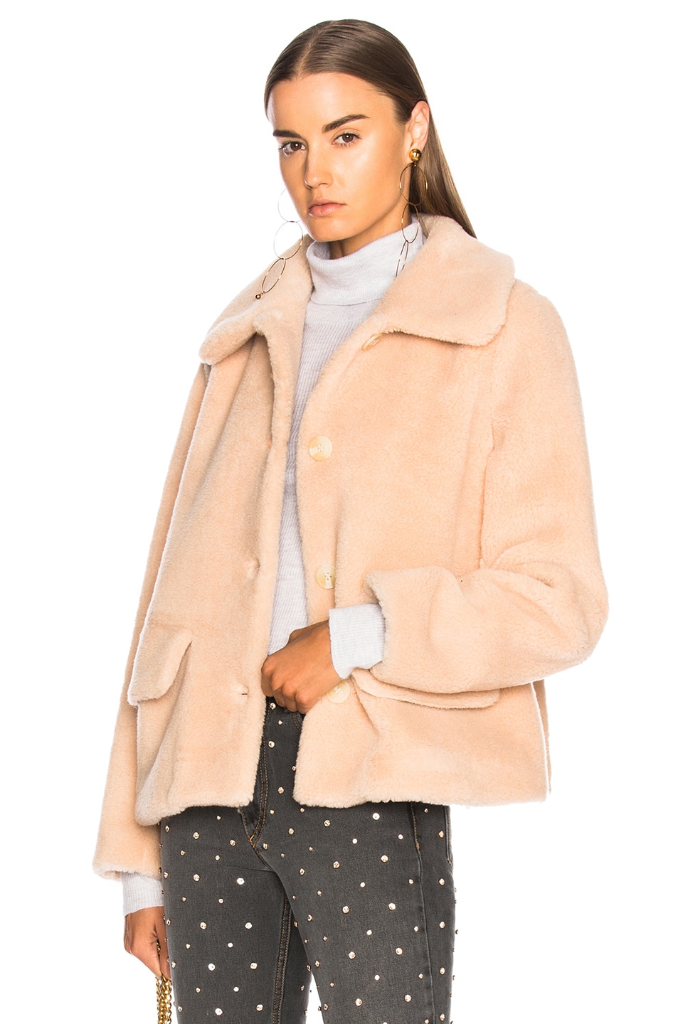 Image 1 of Shrimps Clyde Faux Fur Coat in Shell Pink
