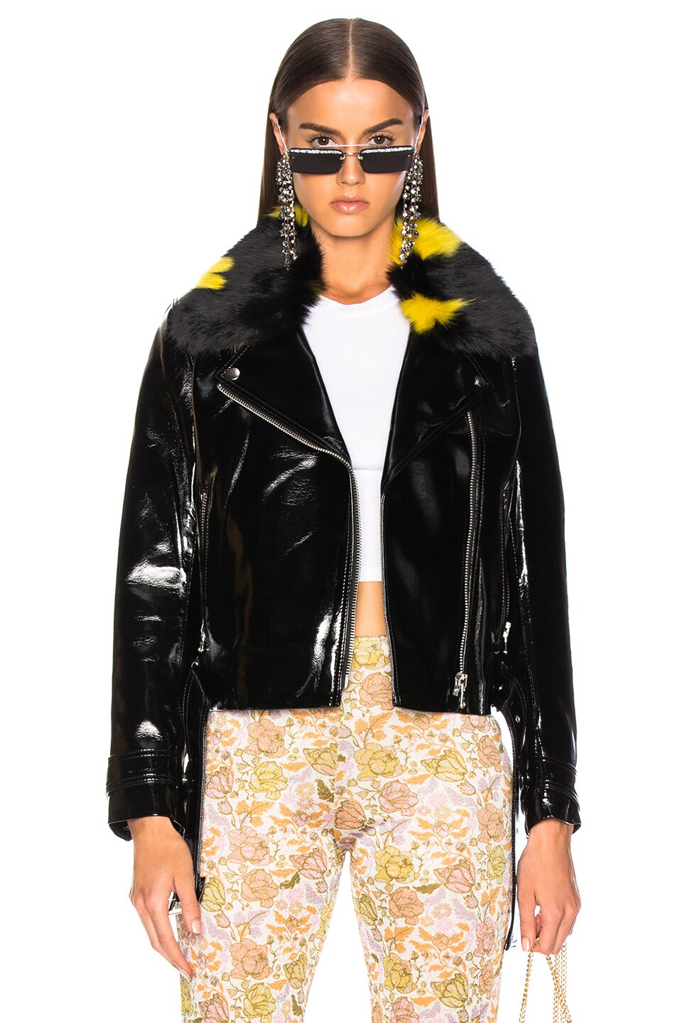 Image 1 of Shrimps Faux Fur & Leather Alby Jacket in Black