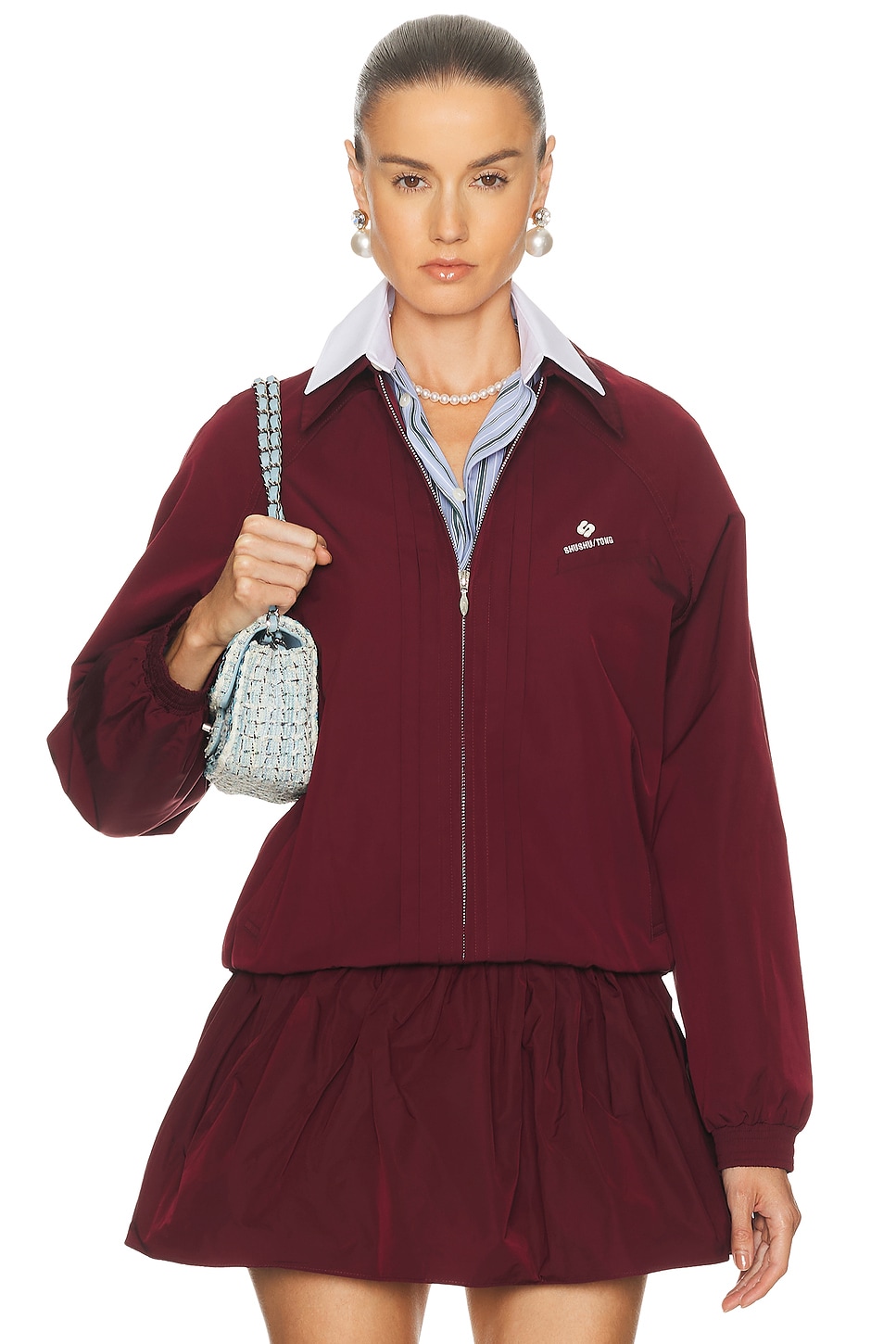 Image 1 of Shushu/Tong Tuck Detail Sport Jacket in Wine Red