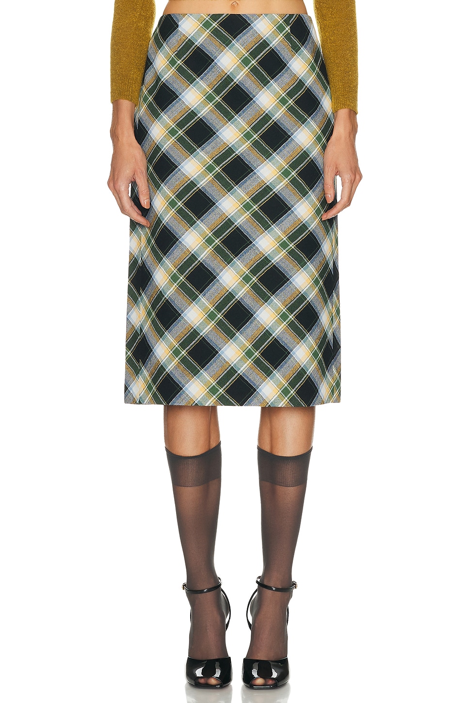 Image 1 of Shushu/Tong Back Slit Straight Skirt in Green Plaid