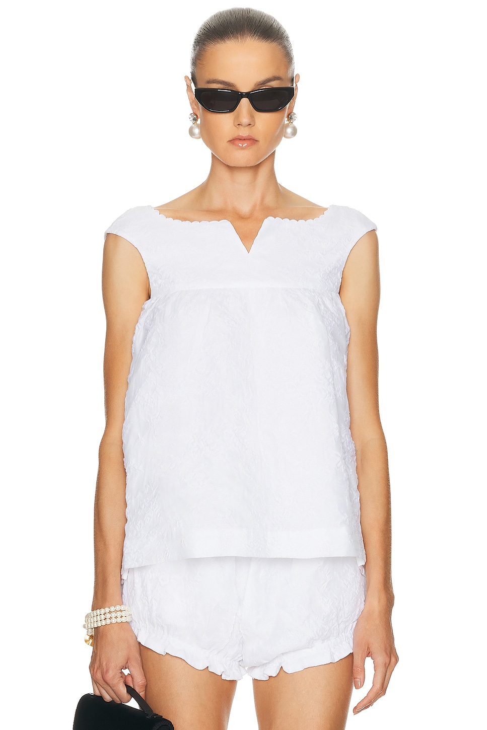 Image 1 of Shushu/Tong Notched Fluffy Sleeveless Top in White