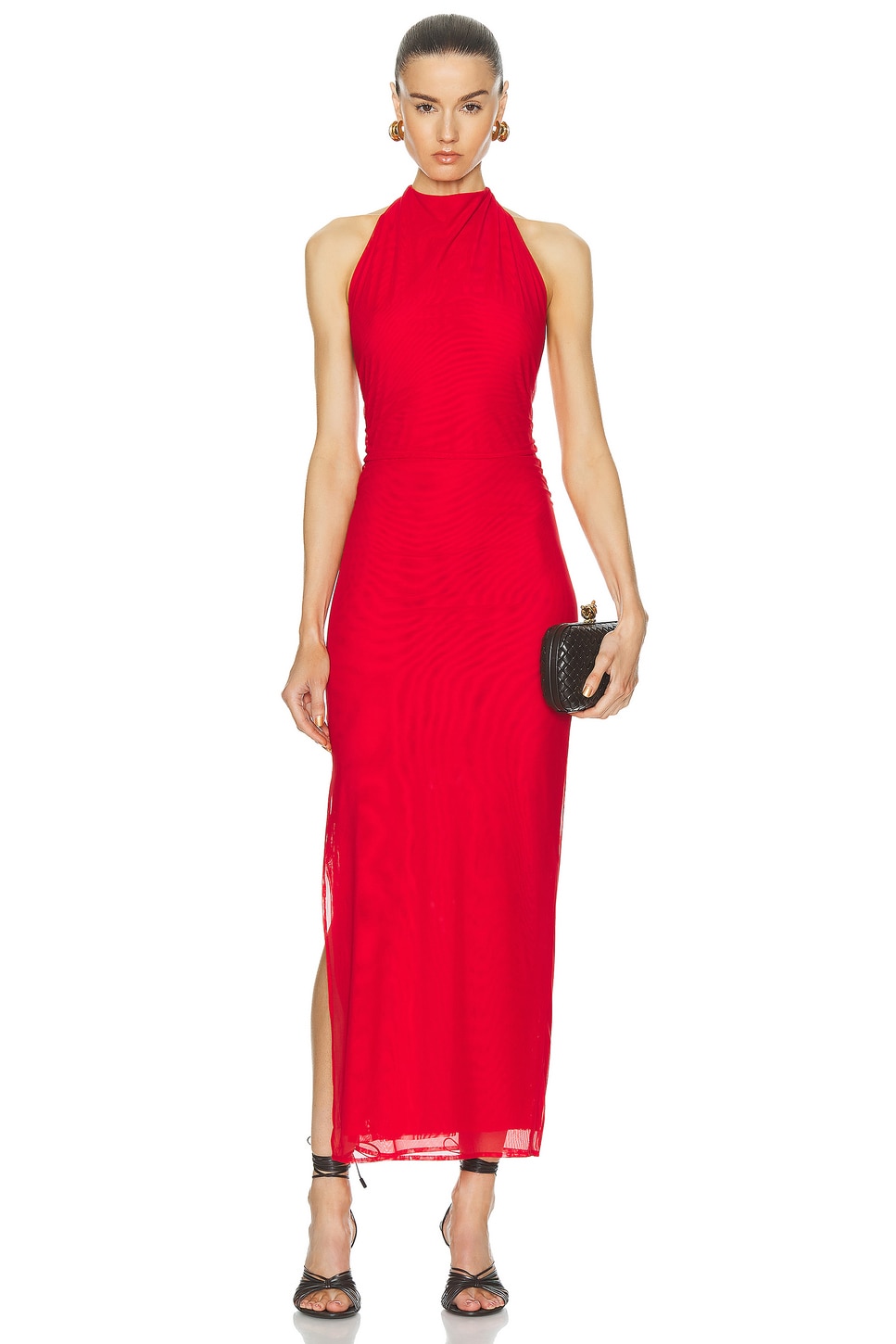Image 1 of SIR. Jacques Mesh Halter Midi Dress in Pomelo