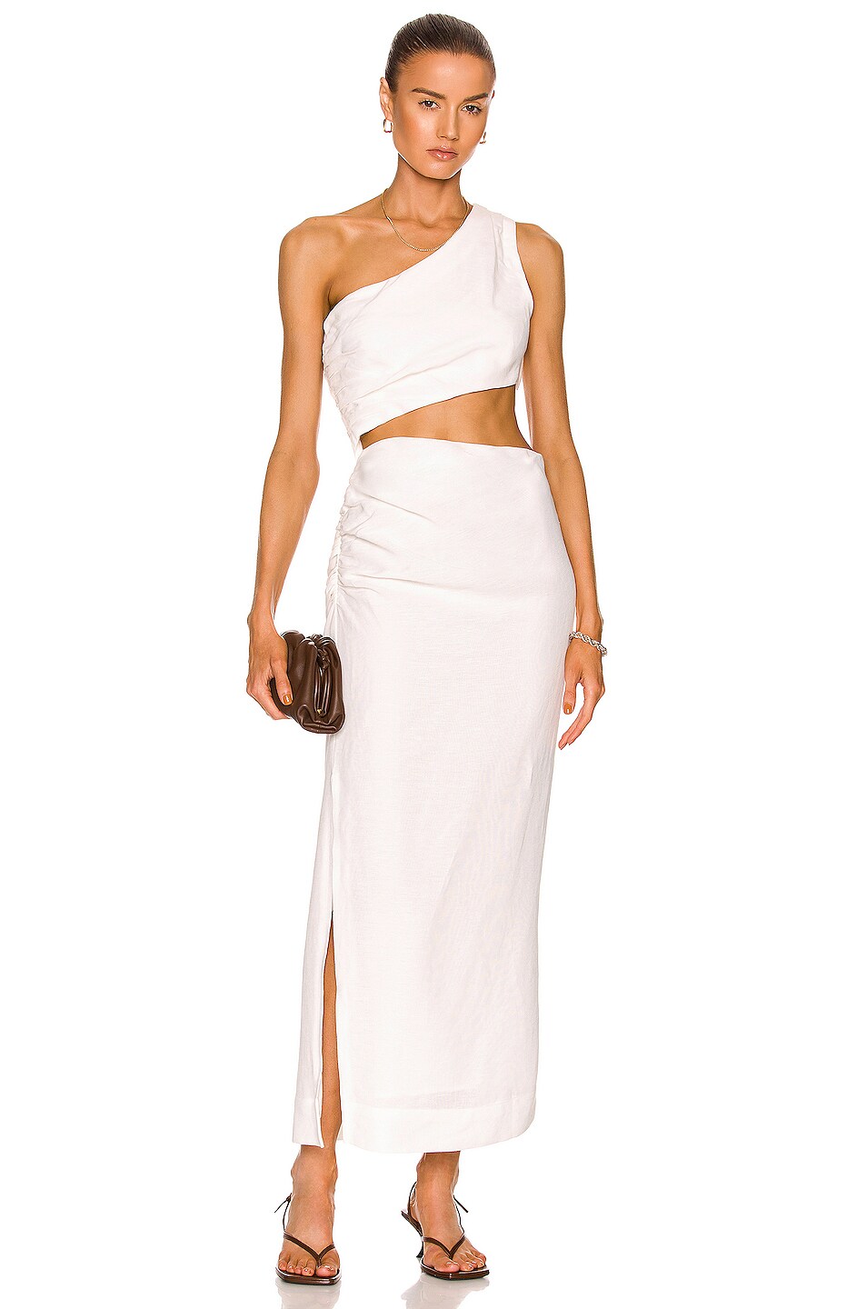 Image 1 of SIR. Clemence One Shoulder Midi Dress in Ivory