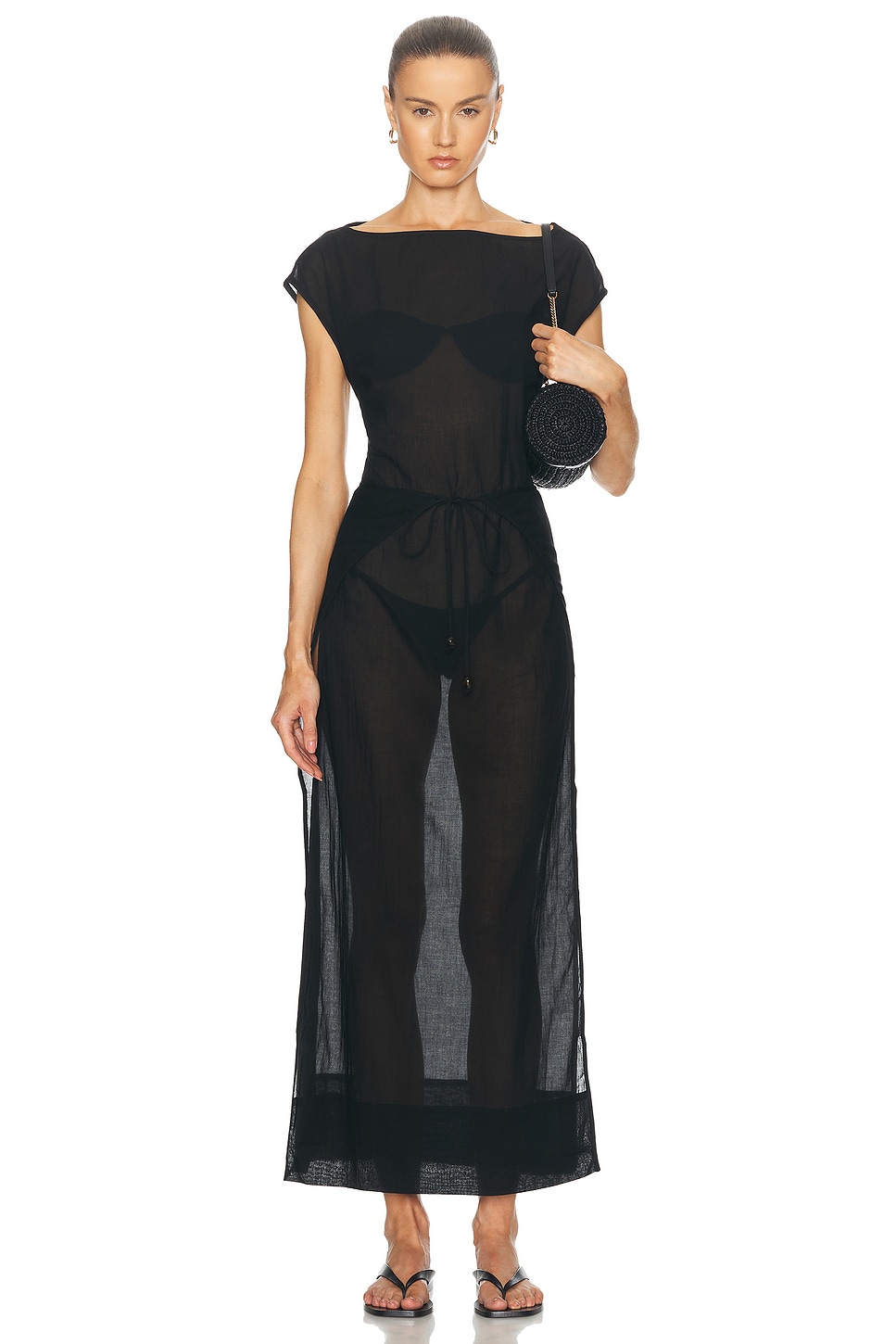 Image 1 of SIR. Blair Beaded Overlap Coverup Dress in Black