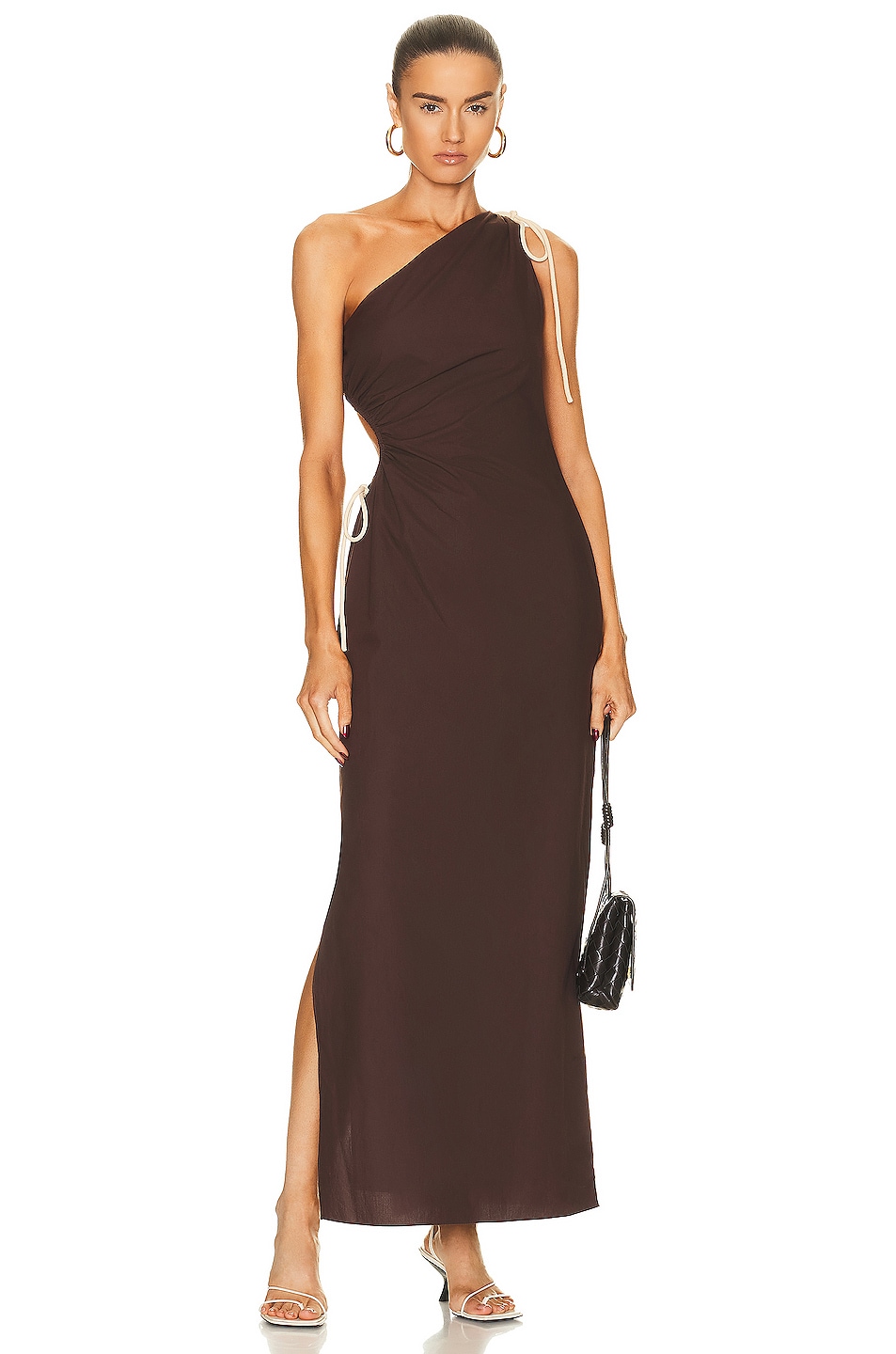 Image 1 of SIR. Jeanne One Shoulder Midi Dress in Chocolate