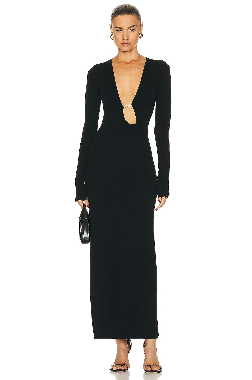 SIR. Kinetic Beaded Long Sleeve Midi Dress in Black | FWRD