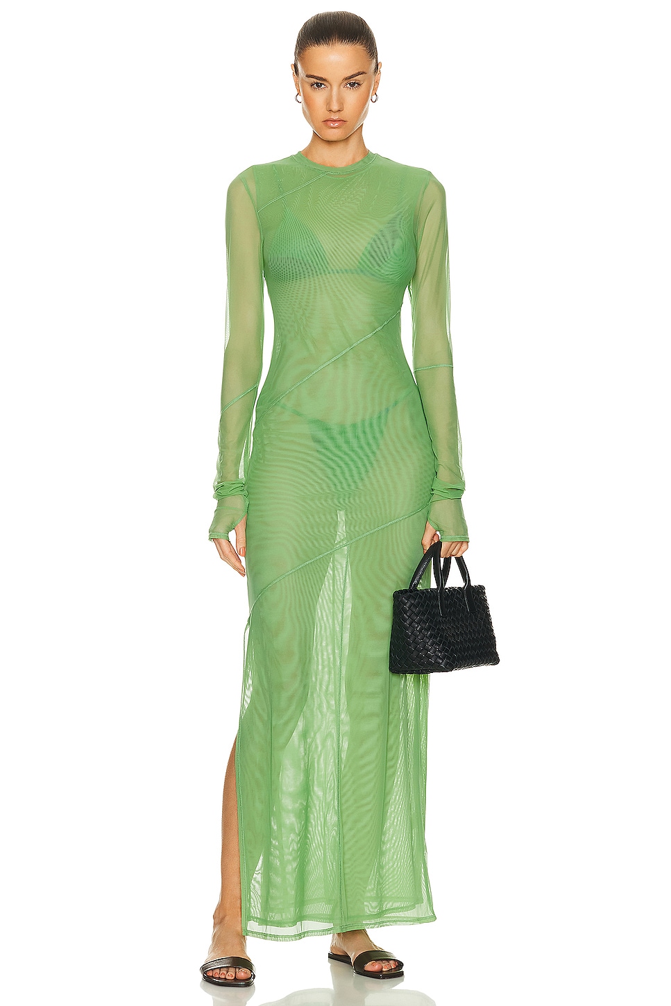 Image 1 of SIR. Jacques Mesh Panelled Midi Dress in Apple
