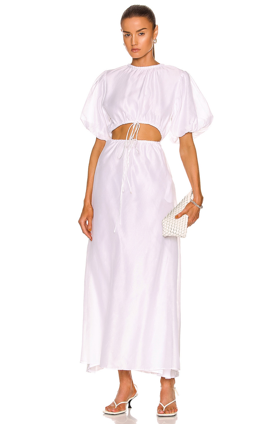 Image 1 of SIR. Franc Puff Sleeve Midi Dress in Chalk White