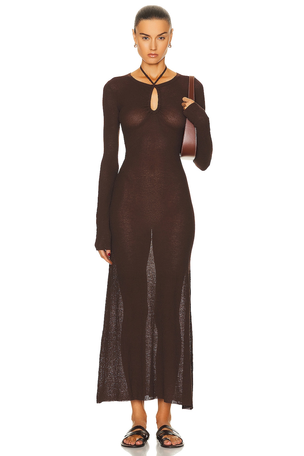 Image 1 of SIR. Emmeline Halter Long Sleeve Dress in Chocolate