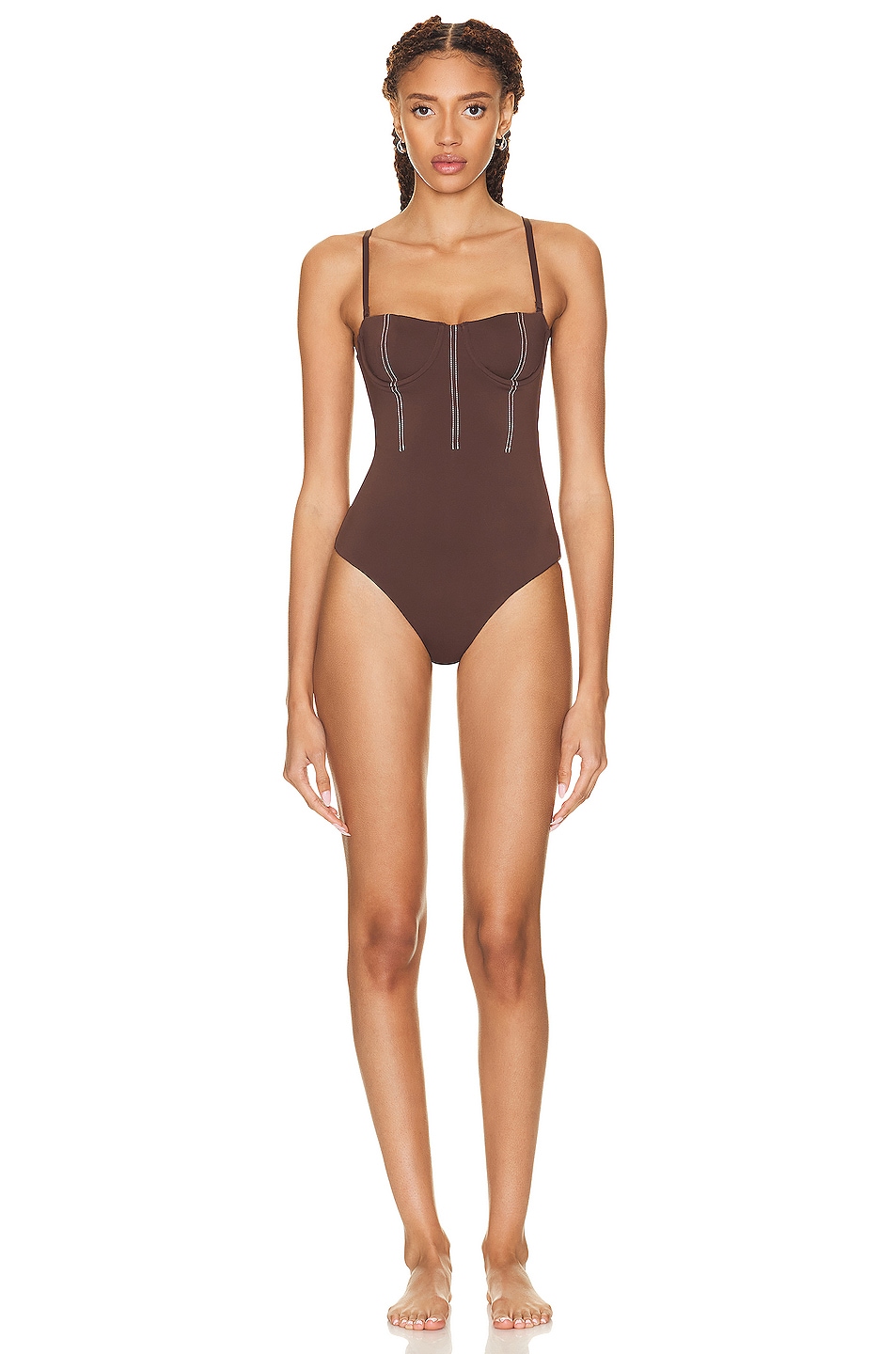 Image 1 of SIR. Gio Corset One Piece Swimsuit in Chocolate