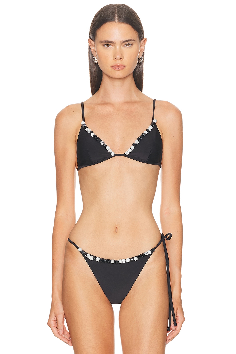 Image 1 of SIR. Baci Beaded String Bikini Top in Black