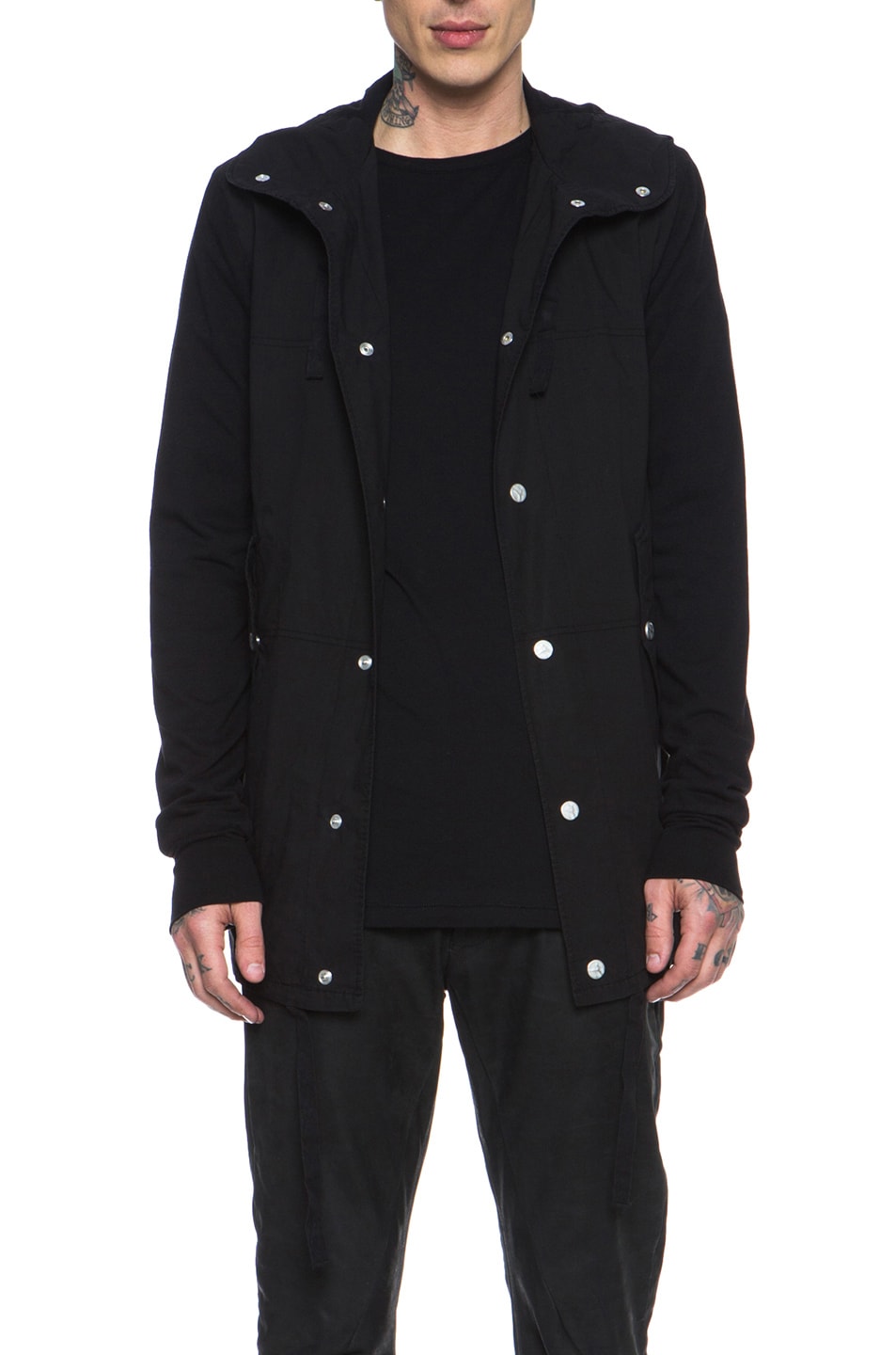 Image 1 of SILENT DAMIR DOMA Cotton Hooded Shirt Jacket in Black