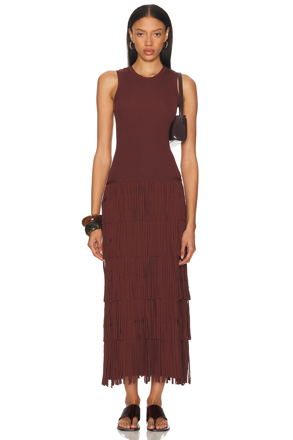 Image 1 of SIMONMILLER Za Za Sleevless Knit Fringe Dress in Choco Brown