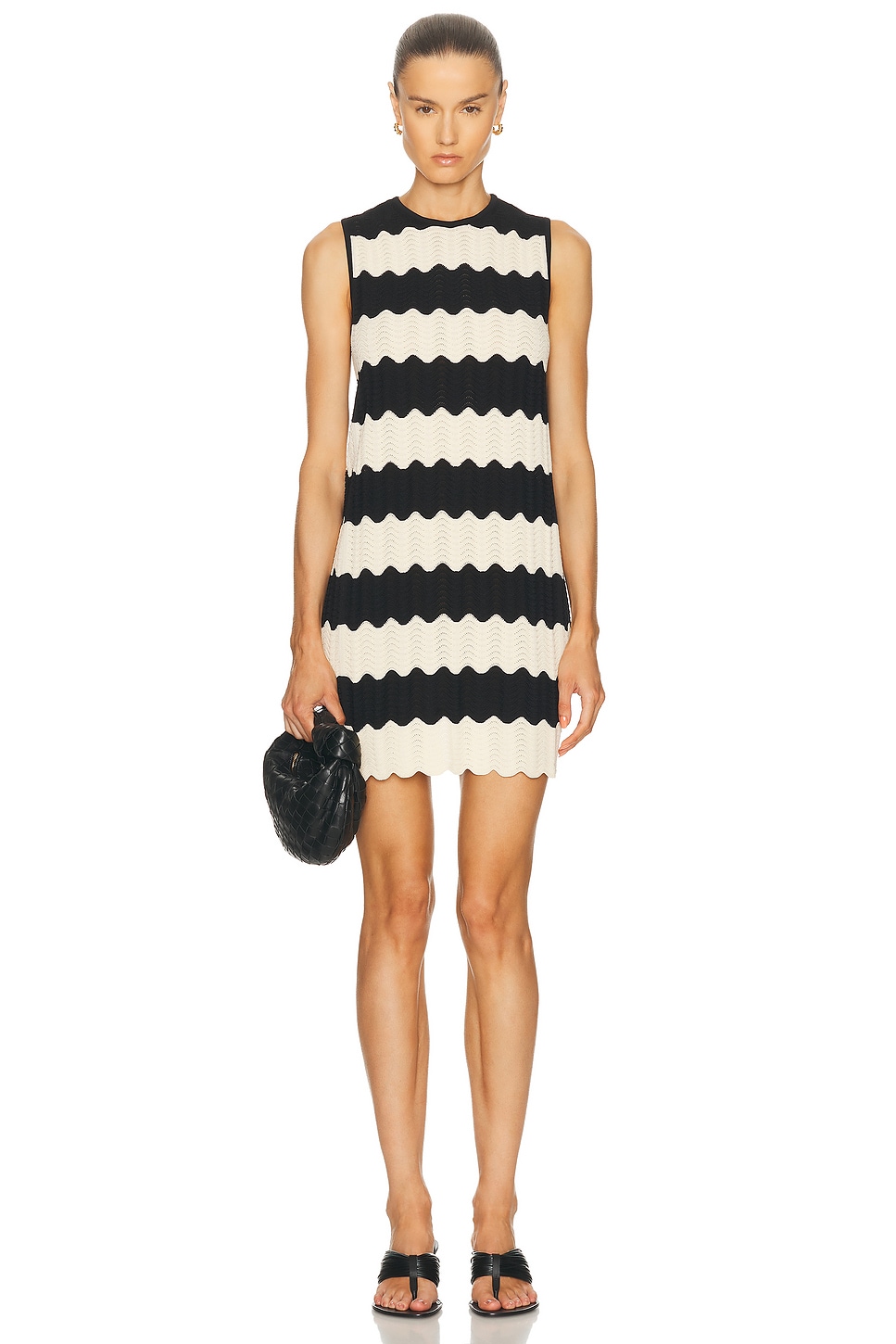 Image 1 of SIMONMILLER Moji Knit Mini Dress in Black & Macadamia Wave Stripe