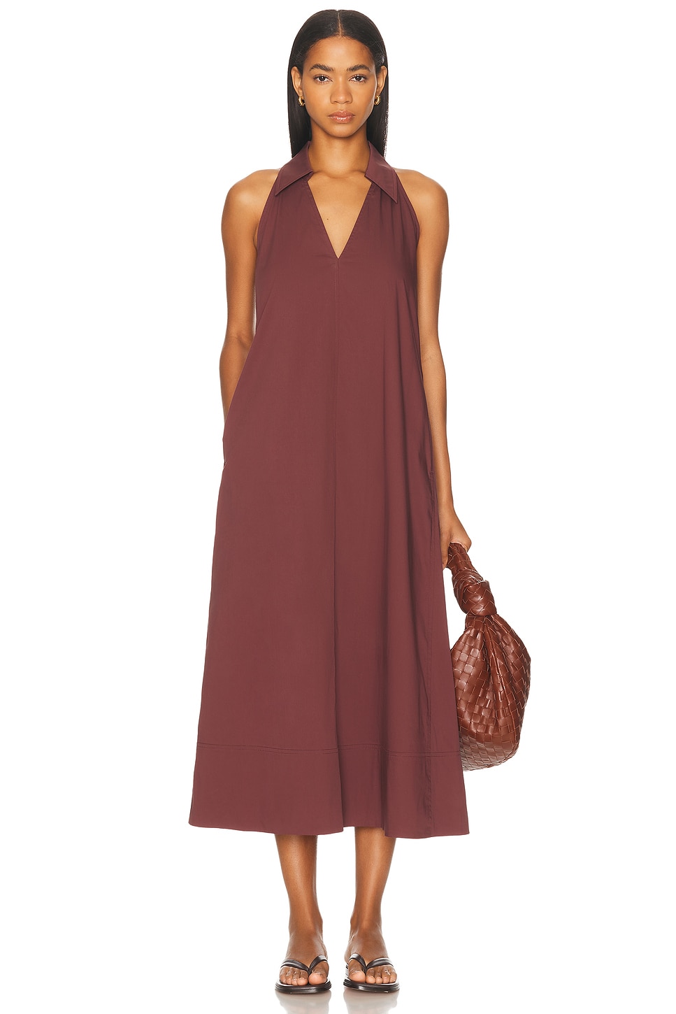 Image 1 of SIMONMILLER Nava Poplin Midi Dress in Choco Brown
