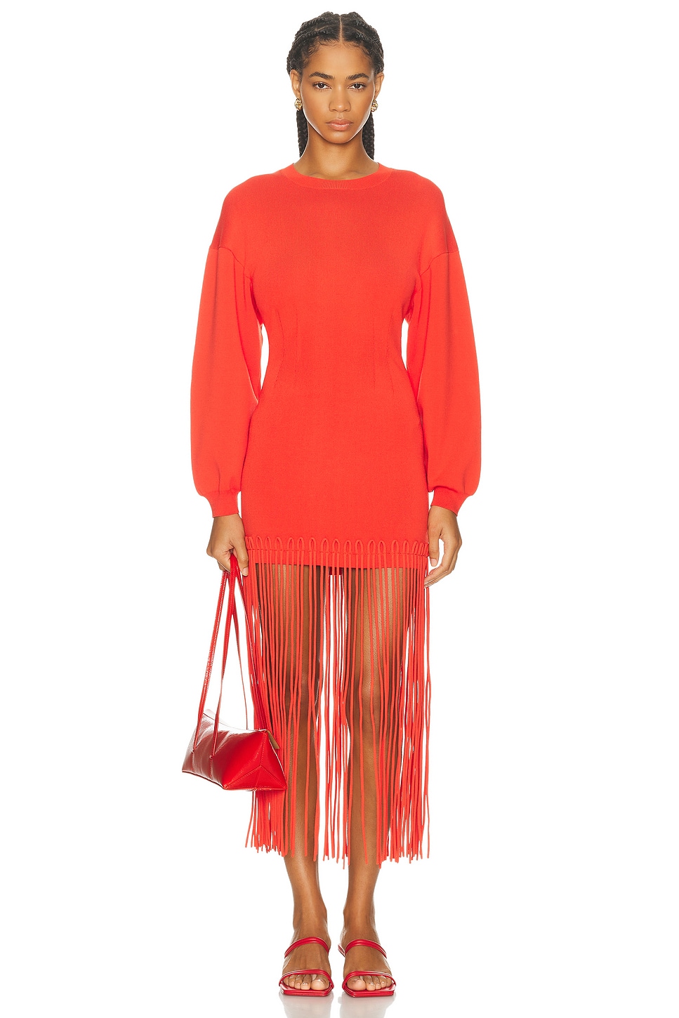 Image 1 of SIMONMILLER Wallis Knit Fringe Dress in Coral Red