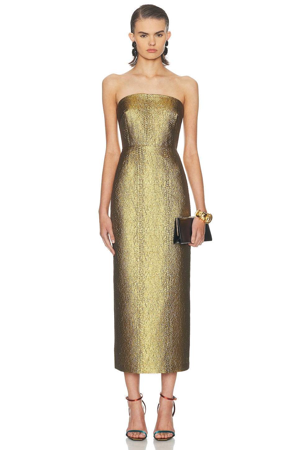 Image 1 of SIMONMILLER Verdelle Metallic Midi Dress in Star Gold
