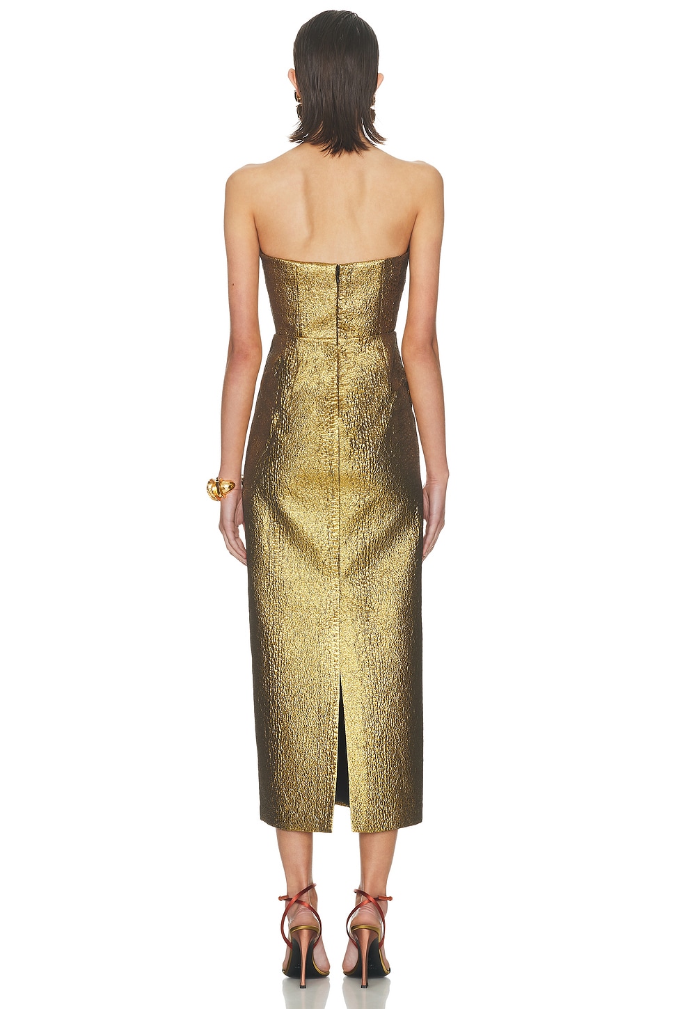 green emerald velvet dress Sculpty Strapless Sequin Dress In Star Gold – Simon Miller main image 1